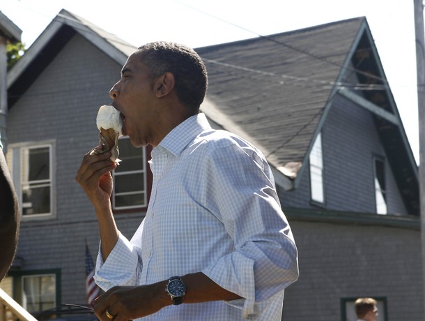 President Obama is enjoying his ice cream