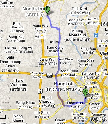 แผนที่ จาก Google Maps จาก คลองสาน(กทม ฝั่งธน) ไป บางบัวทอง(นนทบุรี)