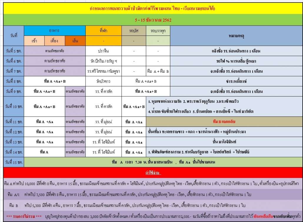 กำหนดการย่อ มิตรภาพไร้พรมแดน ไทย-เวียดนาม