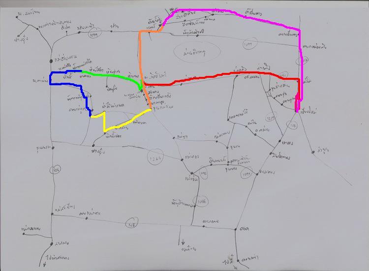 แผนที่นี้เขียนมือขึ้นเองเพื่อให้เห็นภาพรวมเส้นทางหลักครับ      สเกลและรายละเอียดอาจผิดพลาดบ้าง