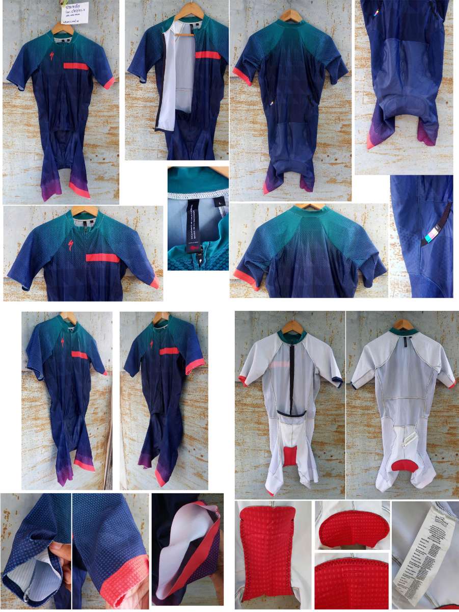 9. ชุดไตรฯ Specialized Tri Suit Shorts Sleeve<br /><br /><br />- made in EL SALVADOR<br />- size L ตารางไซส์<br /># สูง ( Height ) : 180-185 cm<br /># รอบอก ( Chest ) : 104-113 cm ( ประมาณ 40.94-44.48 นิ้ว )<br /># รอบเอว ( Waist ) : 84-88 cm ( ประมาณ 33.07-34.64 นิ้ว )<br /># สะโพก ( Hip ) : 103-109 cm ( ประมาณ 40.55-42.91 นิ้ว )<br /># Imseam : 77 cm ( ประมาณ 30.31 นิ้ว )<br /><br />- เป้า Specialized x Elastic Interface<br />- ปลายขาเลเซอร์คัต<br />- มือสอง สะอาด สภาพสวย พร้อมใช้งาน<br /><br />* มีรอยจากการใช้งานเล็กน้อย ( เล็กน้อยมาก ) ตามรูป ไม่ขาดไม่รู แจ้งให้ทราบครับ โดยรวมยังสวย<br /><br /><br />ขาย 4,350 บาท ส่งฟรี (อีเอ็มเอส)