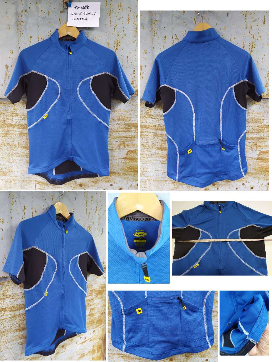 เสื้อจักรยาน Mavic แท้<br /><br />- สีฟ้าอมเขียว<br /><br />- made in SALVADOR<br /><br />- Size S. ( Japan = M / USA = XS )<br /><br />- วัดอกก่อนยืด 17.5 นิ้ว ( วัดยืดสุด 21.5 นิ้ว ) ยาว 23 นิ้ว<br /><br />- ผ้า 100% Polyester<br /><br />- ซิปเต็ม , กระเป๋าหลัง 3 ช่อง และ 1 ช่องซิป<br /><br />- มือสอง สภาพดี สะอาด พร้อมใช้งาน<br /><br />ขาย 400 บาท<br /><br />ส่งลงทะเบียน +30 บาท / ส่งอีเอ็มเอส + 50 บาท