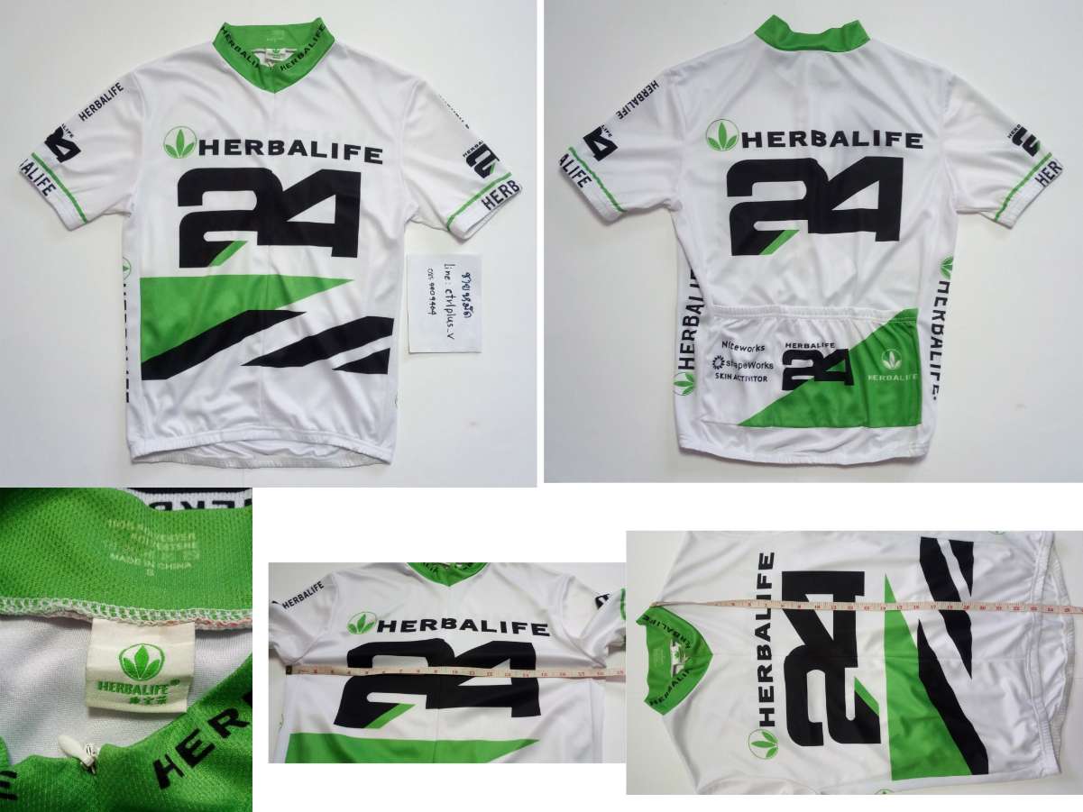 6. เสื้อจักรยาน HERBALIFE<br /><br /><br />- HERBALIFE แท้<br />- made in China<br />- size S<br />- วัดอก 18.5 นิ้ว ยาว 23.5 นิ้ว<br />- ผ้า 100% Polyester <br />- ซิป 3/4 , กระเป๋าหลัง 3 ช่อง<br />- มือสอง สะอาด สภาพดี ไม่ขาดไม่รู พร้อมใช้งาน<br /><br /><br />ขาย 400 บาท<br />ส่งลงทะเบียน + 30 บาท / ส่งอีเอ็มเอส + 50 บาท